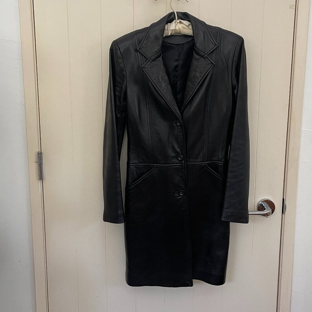 Swann 3/4 Length Leather coat in black, size  x-small